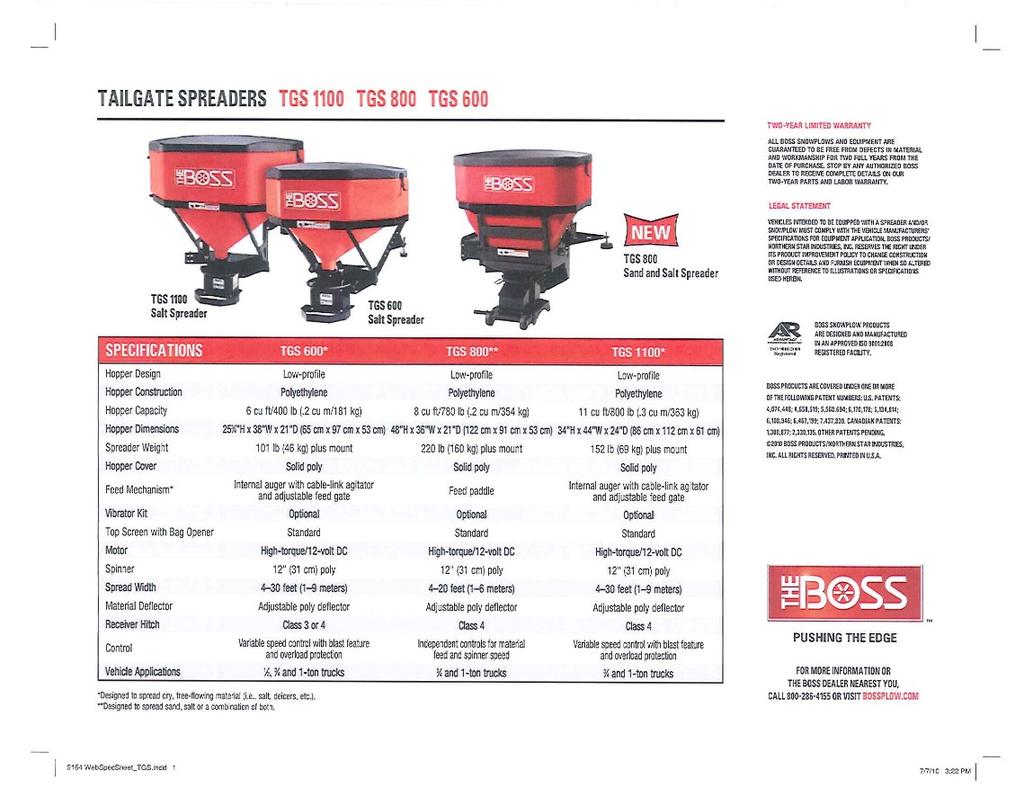 PLEASE State Of Minnesota Bert's Truck Equipment 10/24/2013 (Amended 1/1/2015) Boss Spreaders Boss Tailgate Spreaders 3.