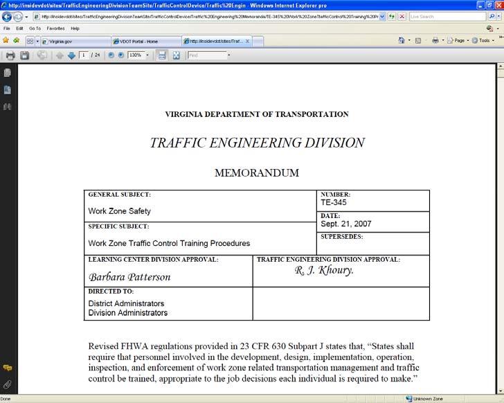 Traffic Control Training Requirements.