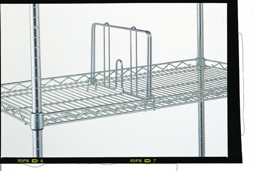 Snap-On Dividers for Drop Mat Shelves Organize your shelves with these 8" (203mm) high, easy to snap-in-place dividers. Fits Shelf Width Pkd. Wt. Chrome Black White Smoked Glass Designer Colors* (in.