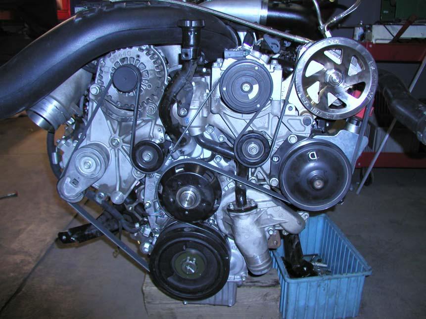 21. Install the serpentine belt provided in the kit as shown below. Idler Pulley Relocated in Step 4 Figure 19: Serpentine Belt Routing 22. Double-check the tightness of all fittings and bolts. 23.