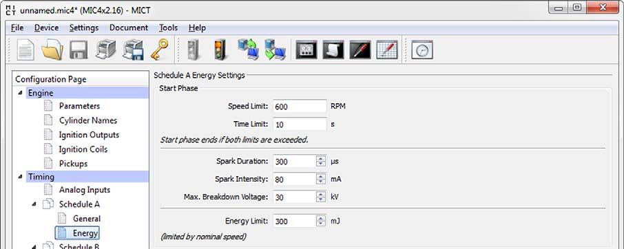 8 SETTINGS VIA THE MICT 8.11.8 Timing Schedule A/B Energy You can make different energy settings for the start phase and normal operation. Start Phase Set the start phase of your engine.