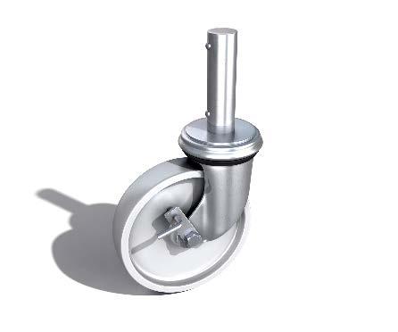 ROLLING RISERS The standard caster comes with an 8 diameter wheel and a spigot which slides neatly into a leg This allows