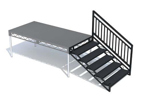 HOOK-ON STEP UNITS WITH HANDRAILS Stock step units have a 6", 7", or 8" rise, dependent on code or space requirements Available from 1'0 to 4'0 high For a higher stairway, simply insert an