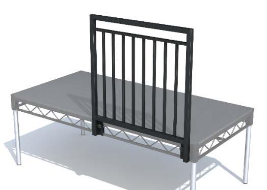 or 8 rise, dependent on code or space requirements Available from 7 to 2 0 high Constructed from ¾ plywood, painted black with an upstand to mask the edge of the platform Are not supplied with