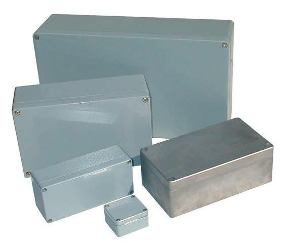 IP65/IP66 Cast Aluminium Screw Lid Boxes p Rugged, versatile & lightweight p IP protection for outdoor use p Aesthetics conducive to indoor applications p Standard colour Grey RAL7001 with other