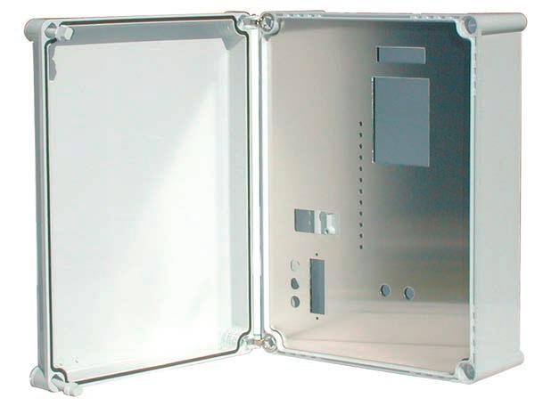 IP65/IP66 Wall Mounting Enclosures p Versatile, lightweight & durable p Choice of materials: polycarbonate for rugged applications or ABS as an economic alternative p IP protection for outdoor use p