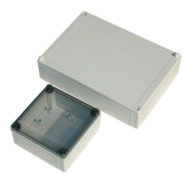IP65/IP67 ABS/Polycarbonate Universal Boxes p 180 variations p 25, 50 & 75mm deep bases available in each size p Four cover depths from 10 to 100mm p Choice of materials: polycarbonate for rugged