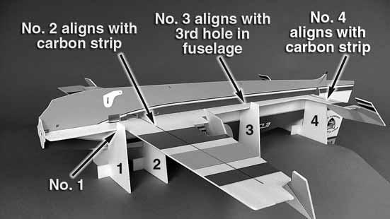 9. Make sure the horizontal and vertical fuselages are keyed together and the crutches are flat on your building table.