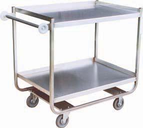 Tubular Frame Stainless & 3 Shelf Service Carts XF, XM, XG, XN - Stainless steel U frame service carts with bumpers 800 LB CAPACITY Model XF Shown All welded construction (except casters & donut