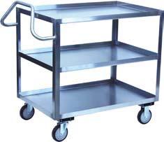 Stainless & 3 Shelf Standard & Ergonomic Handle Carts XB, XA, XS, XT - Stainless steel standard & ergonomic handles 1,00 LB CAPACITY All welded construction (except casters).