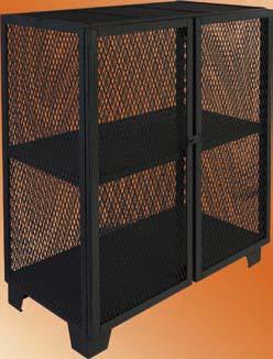 SPECIFICATIONS Model MB Shown Floor bolt down kit - Code BK Fork lift pockets - 3 x 6 (specify center line) - Code FP All sides flattened 13 gauge expanded mesh 5 high - Code SF Powder coated gray