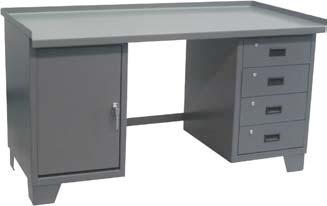 Heavy Duty Workdesks WO, WU, WY, WZ - Heavy duty workdesks for rugged use,000 LB CAPACITY All welded construction. 1 gauge top, front side lip down (flush), other 3 sides up for retention.