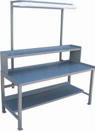 Lower half shelf & 4" back support. Clearance between shelves - ". Worksurface height - 34". Powder coated gray finish. Other Specifications: Model WR: 14 gauge steel pegboard - 19" high.