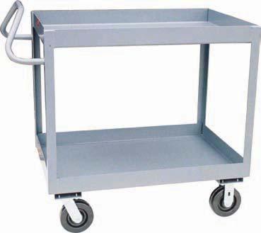 Bolt on casters, swivel & rigid, for easy replacement. Clearance between shelves: " ( NT & NG), 9" (Model NR). Overall height (excluding handle) - ". Powder coated gray finish.