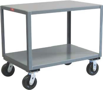 Shelf Reinforced Mobile Tables Model LX, LW, LM - Heavy duty transporters between work areas,400 LB CAP.*(*,000 lb with casters) All welded construction (except casters).