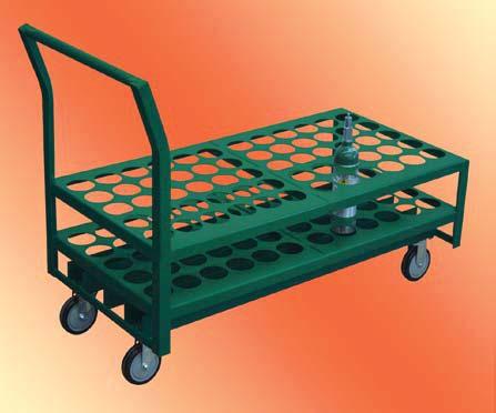 Powder coated green finish. Other Specifications: Model KJ: Trays have lasercut 4-1/" diameter holes to hold cylinders in upright position. Overall height - 37". Top tray height - 1".