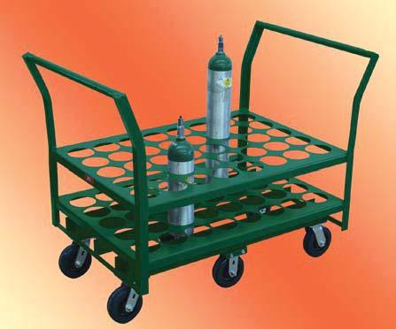 Trays have lasercut 4-1/" diameter holes to hold cylinders in upright position. Overall height - 38". Top tray height - ". Powder coated green finish.