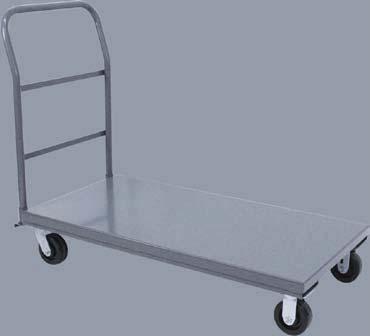 1-1/" platform lips down for flush load and unload. Platform height - Model PZ - 9", Model PX - 10" and Model PW - 1". Handle height above deck - 30". Powder coated gray finish.