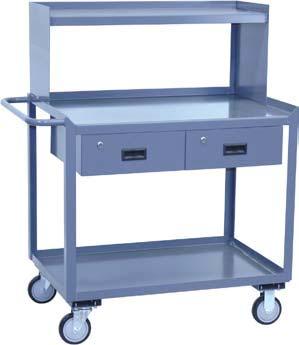 Specific Model Features: Model ST 1" deep half shelf adds 14" to work surface height for tool box. Model SR Shown 1,00 LB CAP.* (*800 lb. with T5 casters) Model SV Tool tray is 10" deep x cart width.