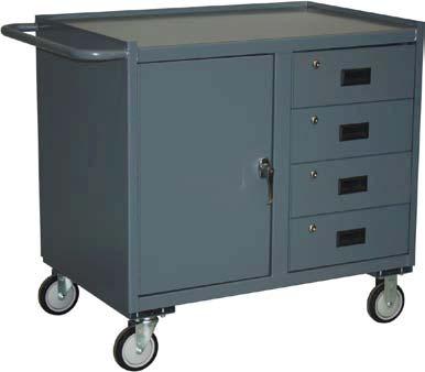 Overall height - ", (40" with 8" casters). Clearance behind door - 4" ( JE & JF) Clearance under drawer - 17" (Model JE) Powder coated gray finish. Model JD Shown 1,00 LB CAP.* (*800 lb.