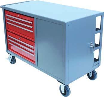 Bolt on casters, swivel & rigid, for easy replacement. Overall height ". Powder coated gray finish. Model RV: Cabinet space 16"w x 4"d x 6"h with 1 gauge middle shelf.