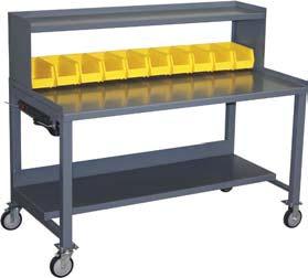Heavy Duty Mobile Workbenches MW, MX, MR, MT - Heavy duty use workbenches 1,00 LB CAP.* (*800 lb. with T5 casters) All welded construction. Durable 1 gauge steel shelves (ideal for mounting vises).