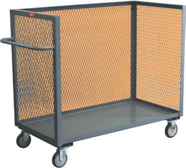 Bolt on casters, swivel & rigid, for easy replacement. Powder coated gray finish. Other Specifications: Model GL 4 sides are 0" high flattened 13 gauge expanded mesh.