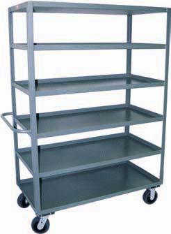 Fixed & Adjustable Shelf Stock Trucks CF, CZ, CG - Heavy duty trucks for warehouse, stockroom, & shipping 3,000 LB CAPACITY*(*,000 lb with rubber casters) All welded construction (except casters).