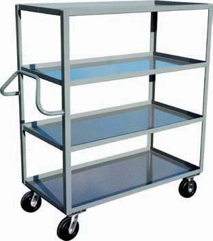 3, 4, & 5 Shelf Ergonomic Handled Trucks NC, ND, NE - Heavy duty trucks with a comfortable ergonomic handle 3,000 LB CAPACITY* (*,000 lb with rubber casters) All welded construction (except casters).