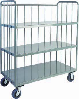 , 3, & 4 Sloped Shelf 3 Sided Rod Trucks HT, HS, HR - Transporters with sloped shelves to prevent items from rolling off 3,000 LB CAPACITY* (*,000 lb with rubber casters) All welded construction