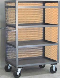 4 Shelf 3 Sided Mesh Trucks Model ZD - Heavy duty trucks with visual sides for large packages 3,000 LB CAPACITY* (*,000 lb with rubber casters) All welded construction (except casters).
