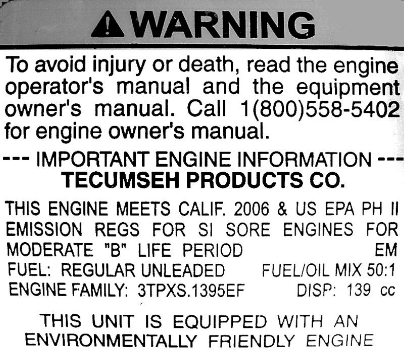Identifying Your Snowthrower The snowthrower has two (2) identifying numbers: (1) unit model number: (2) unit serial number.