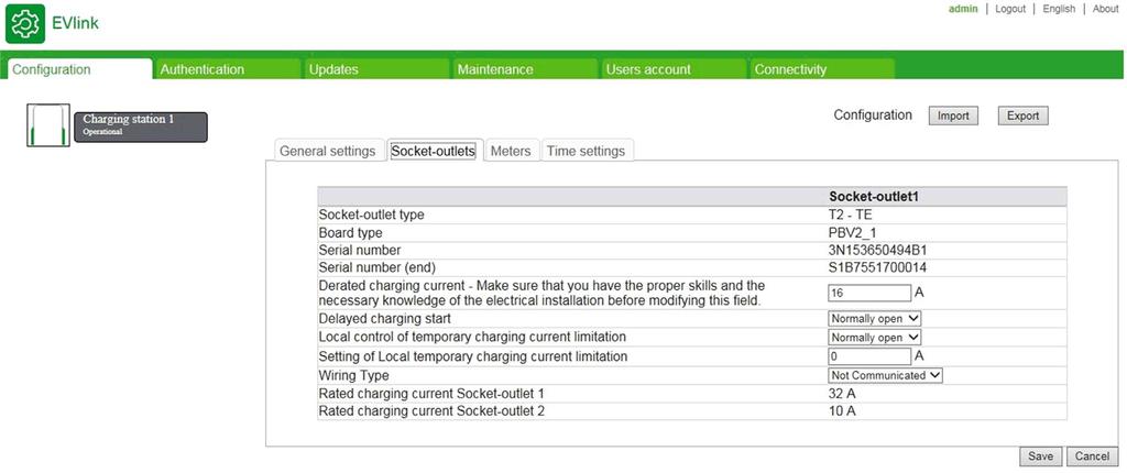 Setting Access rights Setting range Factory Description Admin User setting Production code R N Code of the manufacture date of the charging station.