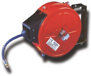 Automatic air hose reels for professional use Moulded steel painted with electrostatic powder system to guarantee long life winds automatically, user can stop at any