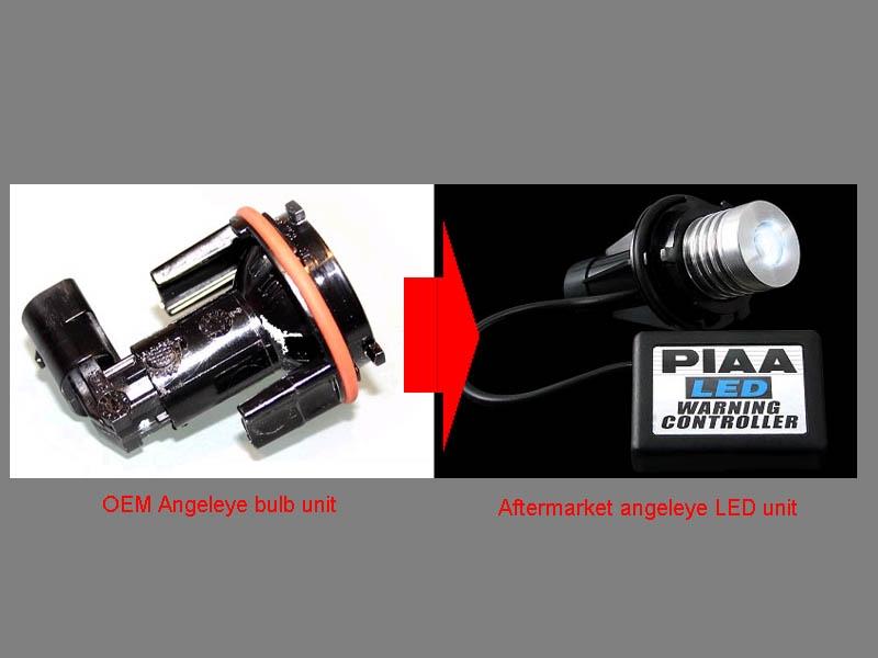 There are a few aftermarket manufacturers that supply LED based units that replace the halogen units which light up the optical fbre connected to the OEM angeleyes.