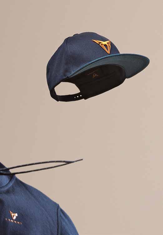 CUPRA SNAPBACK CAP Features a 3D CUPRA logo in copper embroidered on a contrasting Petrol Blue material.