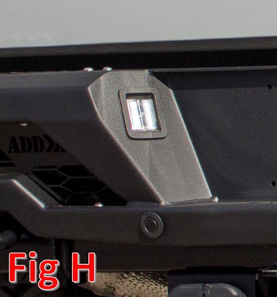 Install the license plate light housings on your new bumper by simply pressing them into their precut holes until they click in place. (Fig H) 4.