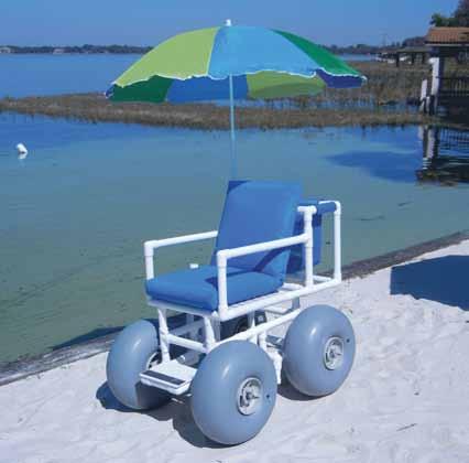 all-terrain chairs allow easier access in sand, snow and other soft soils. Balloon flotation tires give these chairs extra stability and makes them resistant to tipping.