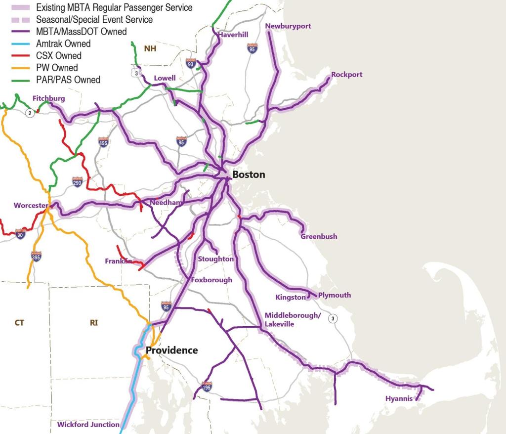 Overview of the System Ownership and Agreements MBTA owns the right of way used for existing passenger service within Massachusetts Amtrak is the primary owner of the Northeast Corridor