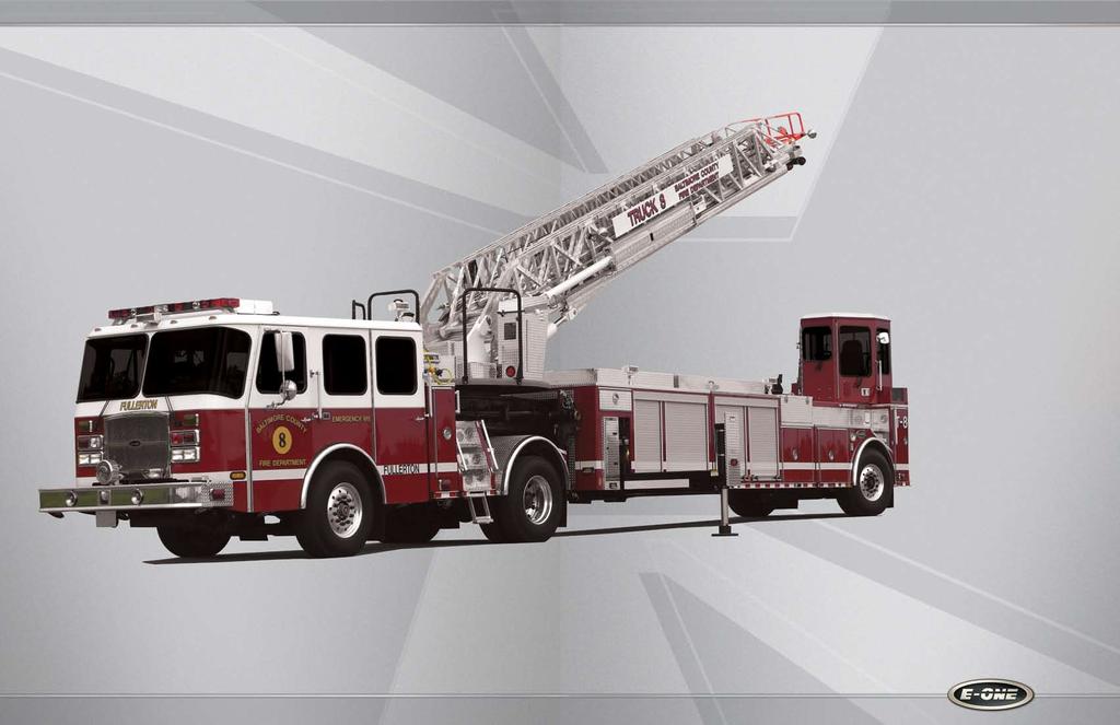 Super Tiller Aerial rated at 550-lbs. (500-lbs. firefighters and 50-lbs. equipment) wet and dry. The E-ONE Super Tiller with V-Max TM Cab is a 100 ft.