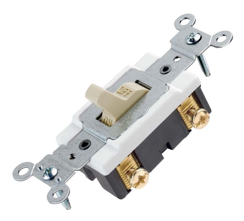 AC QUIET SWITCH EATURES Commercial Grade AC Quiet Switches LEVITON OERS A LARGE SELECTION O 15 AND 20 AMP COMMERCIAL SWITCHES, AVAILABLE IN A WIDE VARIETY O COLORS, WIRING OPTIONS AND OTHER EATURES.