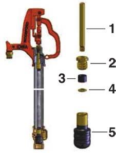 plunger 39950108 Y1 plunger Kit 39956190 MODEL Y1, Y2, S3 YARD HYDRANT 1 Rod stem 2 Packing nut 3 Packing 4 Support