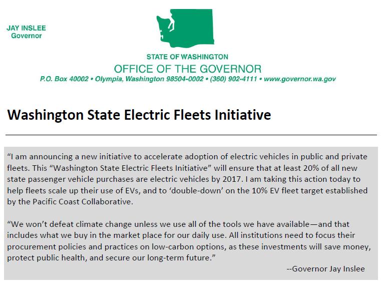 WA State Electric Fleets Initiative This Washington State Electric Fleets Initiative will