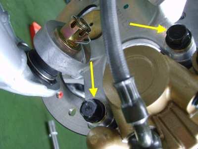 Remove brake caliper bolts and caliper.