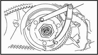Hold the driven clutch housing then releasing the nut from the shaft. 2. Remove the nut by pincer and air wrench. 3.