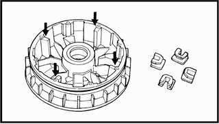 CVT SYSTEM DRIVE CLUTCH SERVICE DRIVE CLUTCH DISASSEMBLY AND INSPECTION 1. Remove outer drive clutch sheave and drive belt. Note parts assembly order. 2.