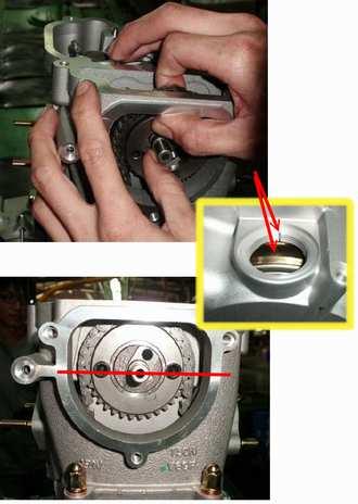 Ensure flywheel mark align with right crank cover mark line. 14. Tight cam sprocket fastens bolt.