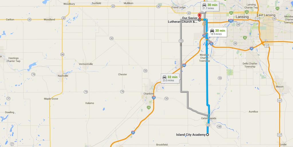 9/3/2015 to Our Savior Lutheran Church & School-Lansing - Google Maps to Our Savior Lutheran Church & School-Lansing Drive 18.9 miles, 30 min 2 mi 1.