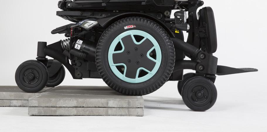 maneuvering over everyday obstacles or curbs, SureStep Suspension helps to ensure the seat remains close to level and the power wheelchair maintains virtually constant six wheel