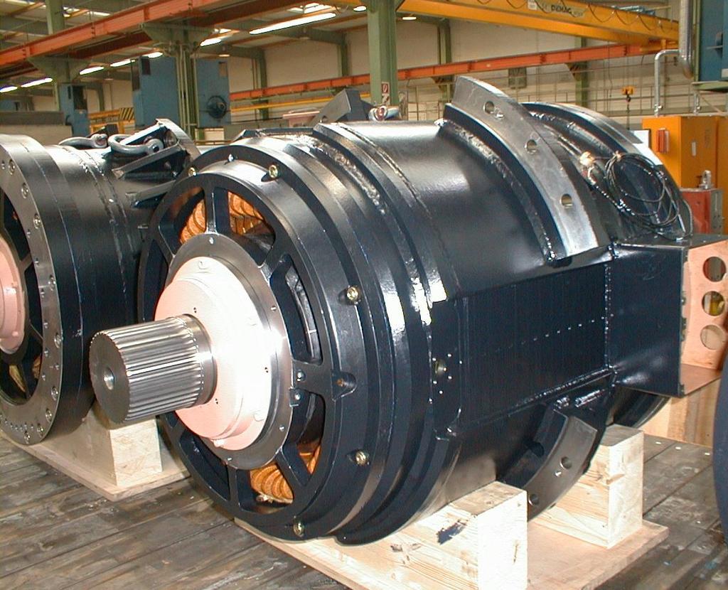 Wheel Motors 4 wheel drive Rated Data 6 pole / 1375V / 550A / 838 kw /753 rpm / 38Hz Single sided forced cooled Speed and